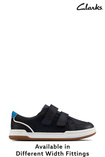 Clarks Navy Blue multi fit Leather Fawn Solo Wide Fit Trainers (468405) | £50