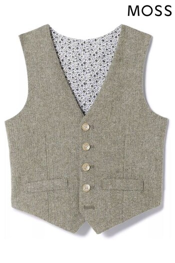 MOSS Boys Green Herringbone Tweed Waistcoat (468462) | £28