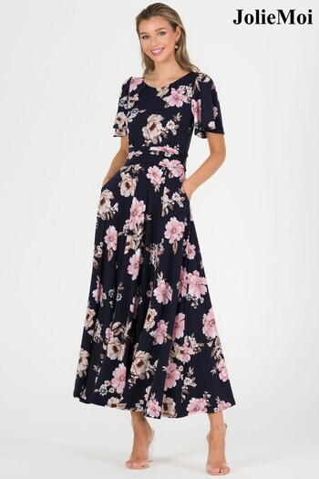 Jolie Moi Blue Hailey Jersey Angel Sleeve Maxi Dress (468523) | £85