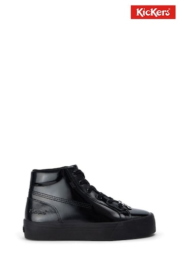 Kickers Womens Adult Tovni Hi Stack Patent Black Leather Camper Shoes (468550) | £75