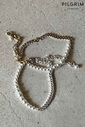 PILGRIM Silver RELANDO Beaded Bracelet with Glass Pearls (468594) | £35