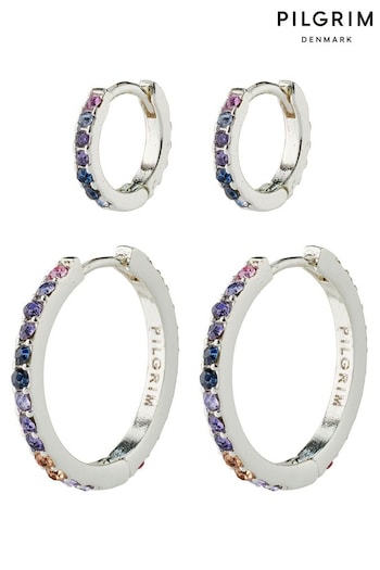 PILGRIM Silver REIGN Recycled Hoops 2-In-One Set With Crystals (468714) | £35