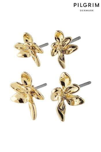 PILGRIM Gold RIKO Recycled Stud Earrings 2-in-1 Set (468808) | £28