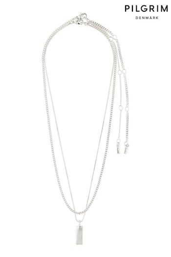 PILGRIM Silver STAR Recycled Necklace, 2-In-1 Set, 1 With Crystals On The Side (468938) | £38