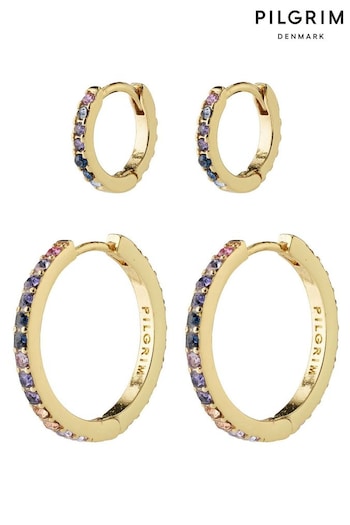 PILGRIM Gold REIGN Recycled Hoops 2-In-One Set With Crystals (468952) | £35