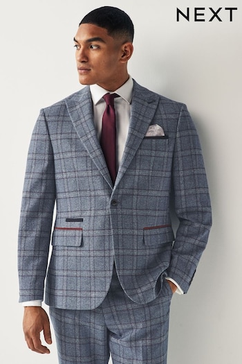 Blue Slim Fit Trimmed Check Suit Jacket (469276) | £99