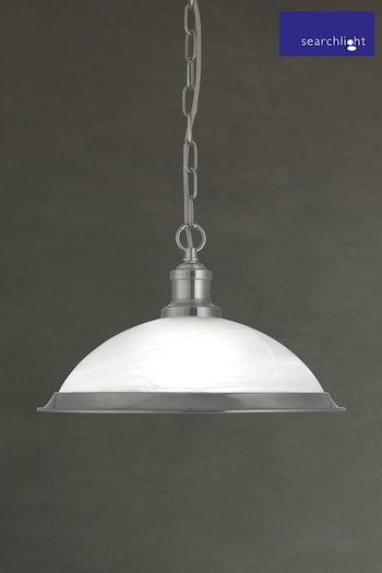 Searchlight Satin Silver Walls Marble Glass Ceiling Light Pendant (469692) | £40