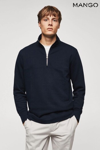 Mango Blue Cotton Sweatshirt With Zip Neck (469753) | £36