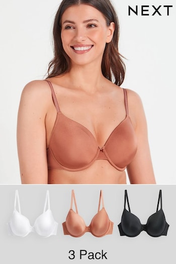 Black/White/Nude Pad Full Cup Microfibre Smoothing T-Shirt pony Bras 3 Pack (469865) | £30