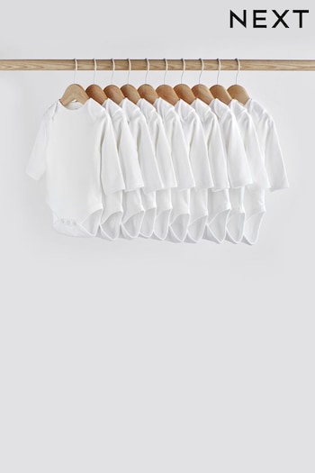White White 10 Pack Essential usb Long Sleeve Bodysuits (470415) | £20 - £22