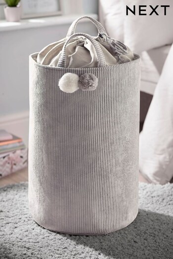 Grey Pom Pom Corduroy Laundry Bag (470875) | £26