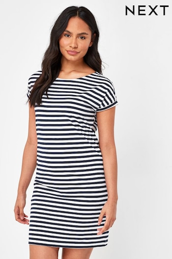 Navy Blue/White Stripe 100% Cotton Relaxed Capped Sleeve Tunic Dress (471125) | £14