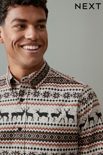 Natural Fairisle Pattern Christmas Printed Long Sleeve Shirt (471230) | £32