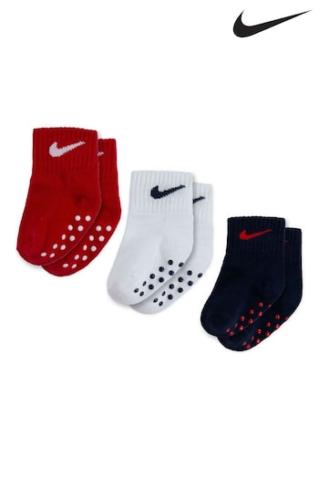 Nike cheetah Red 3 Pack Baby Grippy Ankle Socks (471253) | £10