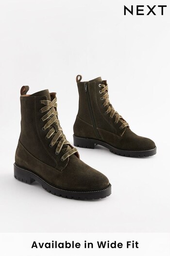 Khaki Green Regular/Wide Fit Forever Comfort® Leather Lace-Up Boots (471529) | £65