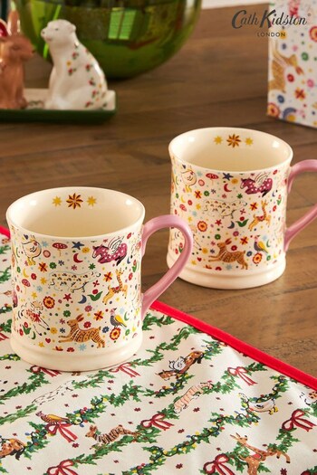 Cath Kidston Set of 2 Cream Folky Friends Mugs (471896) | £20