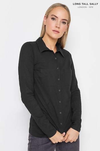 Long Tall Sally Black Cotton Slub Jersey Shirt (471935) | £24