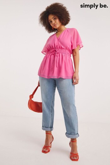 Simply Be Pink Georgette Angel Sleeve Blouse (472090) | £26