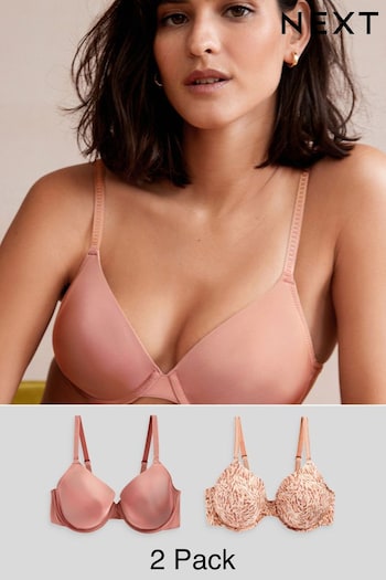 Neutral Print/Rose Pink Light Pad Full Cup Smoothing T-Shirt Dress Bras 2 Pack (472244) | £24
