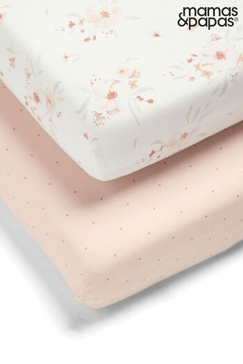 Mamas & Papas Pink Floral Twin Pack Cotbed Fitted Sheets (472751) | £29
