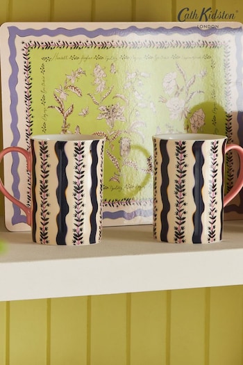Cath Kidston Set of 2 Cream Wisteria Floral Stripe Mugs (472889) | £24