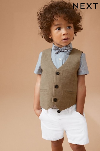 Tan Brown Waistcoat, Fjallraven Shirt, Short & Bow Tie Set (3mths-9yrs) (473464) | £35 - £41