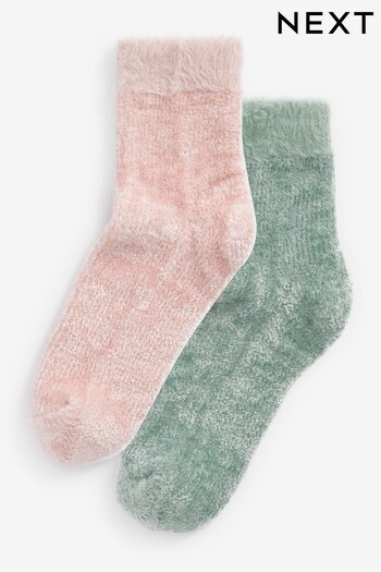 Pink/Green Velvet Cosy Socks 2 Pack (474158) | £9