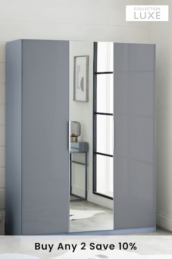 Grey White Sloane Collection Luxe Glass Triple 2m Semi Fitted Sliding Wardrobe (475246) | £850