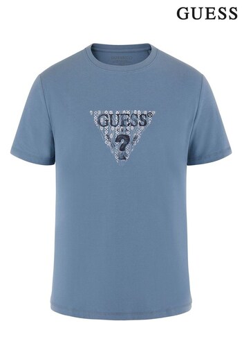 Guess Blue Short Sleeved Crew Neck Geo Triangle T-Shirt (475485) | £30