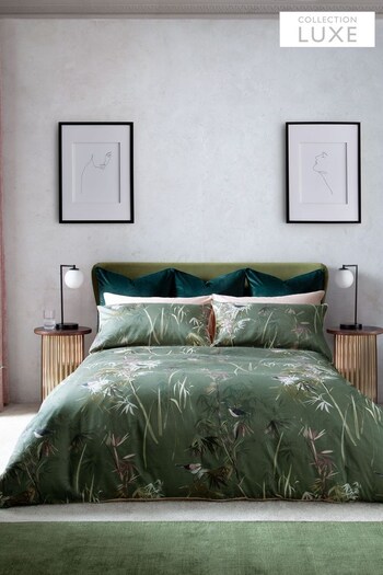 Green Collection Luxe 300 Thread Count 100% Cotton Sateen Patterned Duvet Cover And Pillowcase Set (475496) | £57 - £87