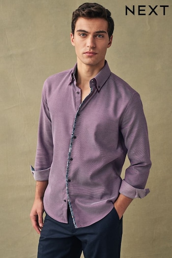 Purple Regular Fit Textured Trimmed Double Collar Shirt (476154) | £36