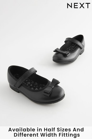 Black Narrow Fit (E) School Leather Bow Mary Jane Retro Shoes (476639) | £26 - £35