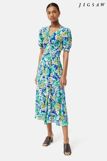 Jigsaw Green Strokes Floral Shirt Dress (476931) | £175
