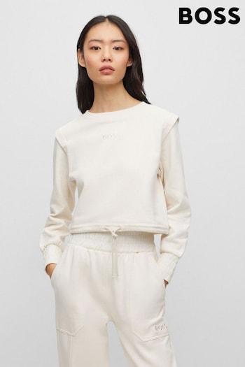 BOSS White Embroidered Logo Cotton Cropped Sweatshirt (478127) | £99