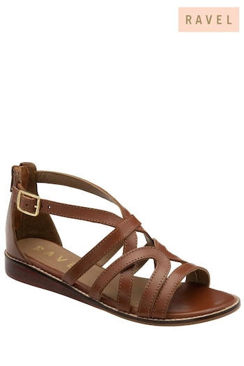 Ravel Brown Leather Sandal On A Low Wedge Unit (478658) | £65