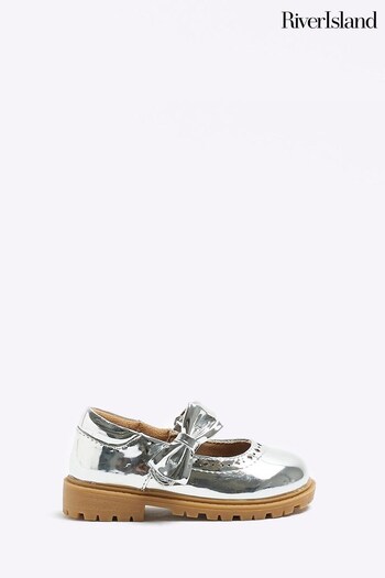 River Island Silver Girls Bow Mary Jane Shoes (478718) | £22