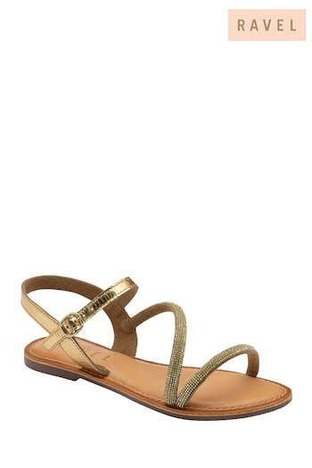 Ravel Gold Leather Strappy Sandals With Gems (478735) | £45