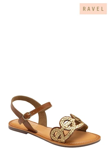 Ravel Brown Leather Sandals With Woven Trim Detail (479330) | £45