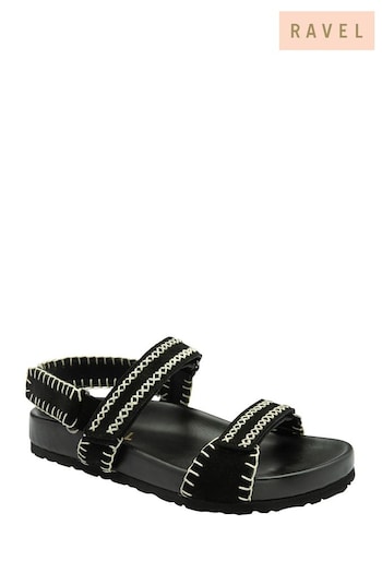 Ravel Black Strappy Leather Footbed Sandals With Touch Fastening Sport Straps (479367) | £65