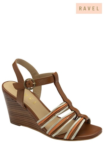Ravel Brown Leather Wedge Sandal With Strappy Upper (479477) | £80