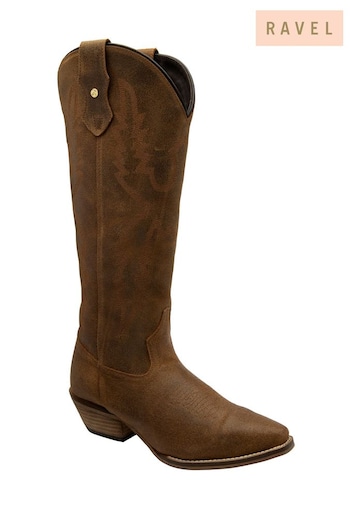 Ravel Brown Leather Knee High Cowboy Western Boot (479587) | £135