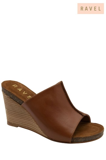 Ravel Brown Leather Wedge Mule Sandals (479624) | £70