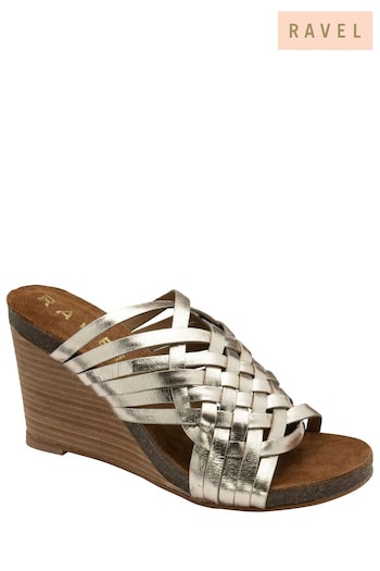 Ravel Gold Leather Wedge Strappy Mule Sandals (479871) | £70