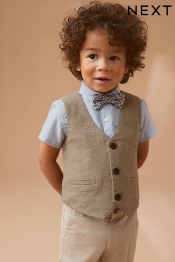 Tan Waistcoat, patch Shirt and Bow Tie Set (3mths-9yrs) (479885) | £26 - £30