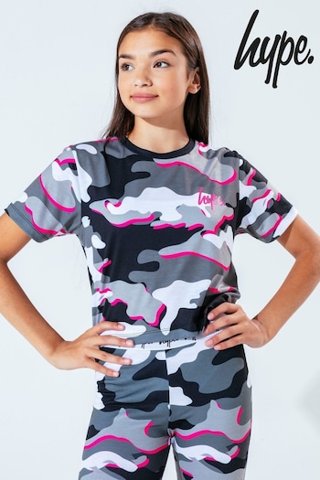 Hype. Kids Pink Line Camo Crop T-Shirt (479908) | £18