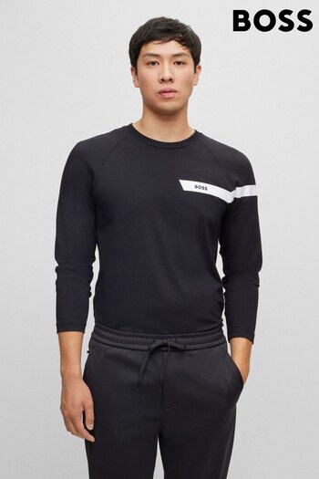 BOSS Black Stretch Cotton Stripe Logo Long Sleeve T-Shirt (480114) | £69