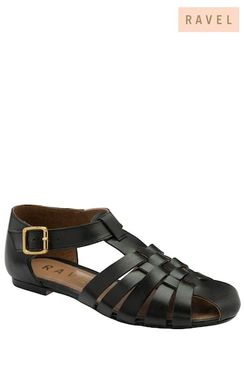 Ravel Black Flat Leather Fisherman Sandals (480217) | £60