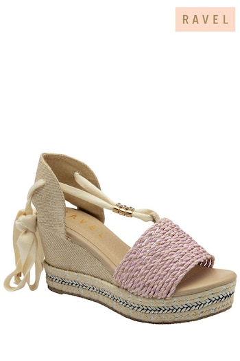 Ravel Pink Hesian Wedge Sandals With Tie Up Lace (480419) | £45