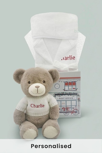 Babyblooms Personalised Christmas Charlie Bear Soft Toy & Bathrobe Set (480645) | £64