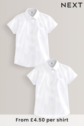 White Regular Fit 2 Pack Short Sleeve School contrast-tape Shirts (3-18yrs) (480780) | £9 - £16